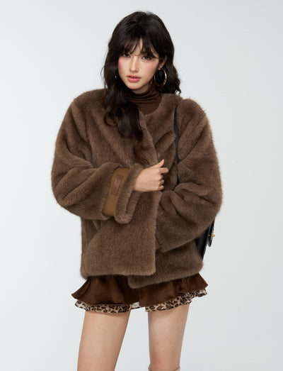 Suede Pleated Leopard Print Midi Skirt 4MU0168