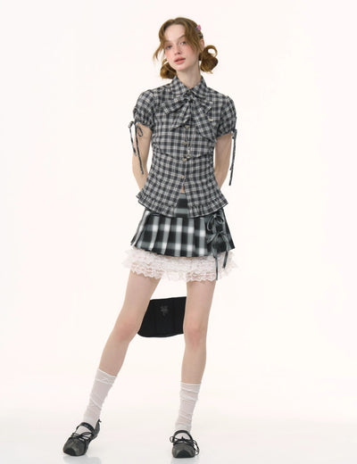 Baby Collar Bowknot Plaid Shirt ZIZ0266