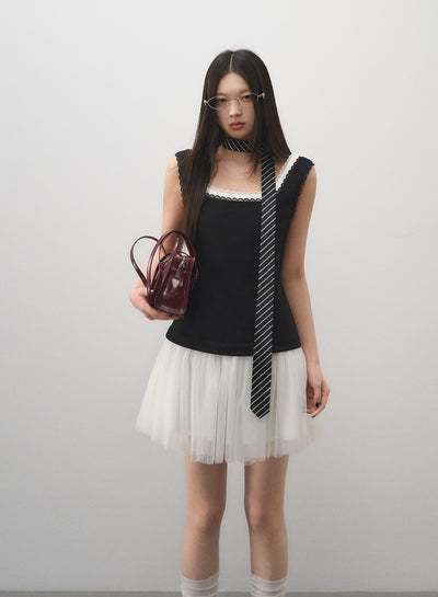 Fake Two-piece Splicing Mesh Dress LAL0163