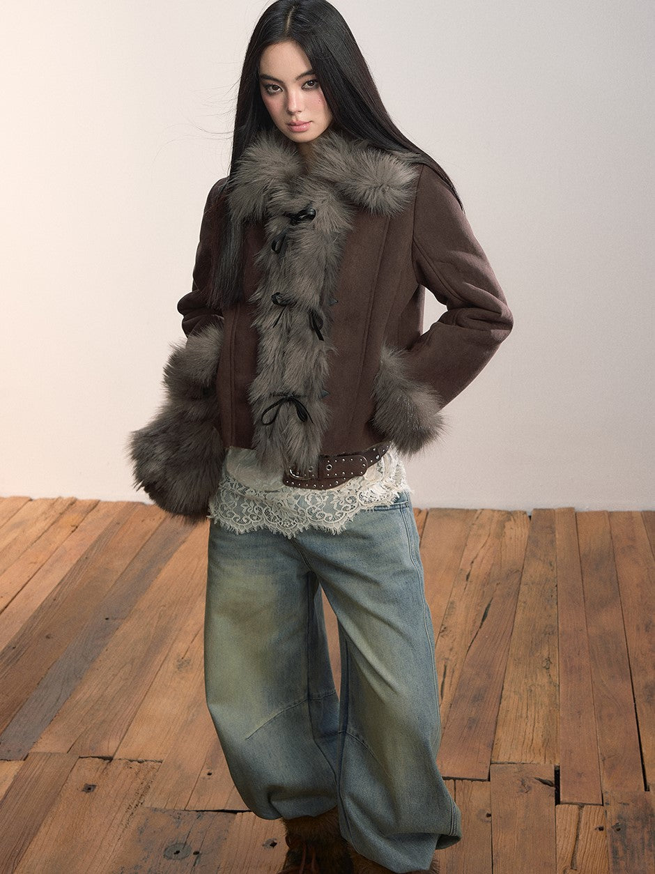 Bow-tie Large Faux Fur Coat VIA0365