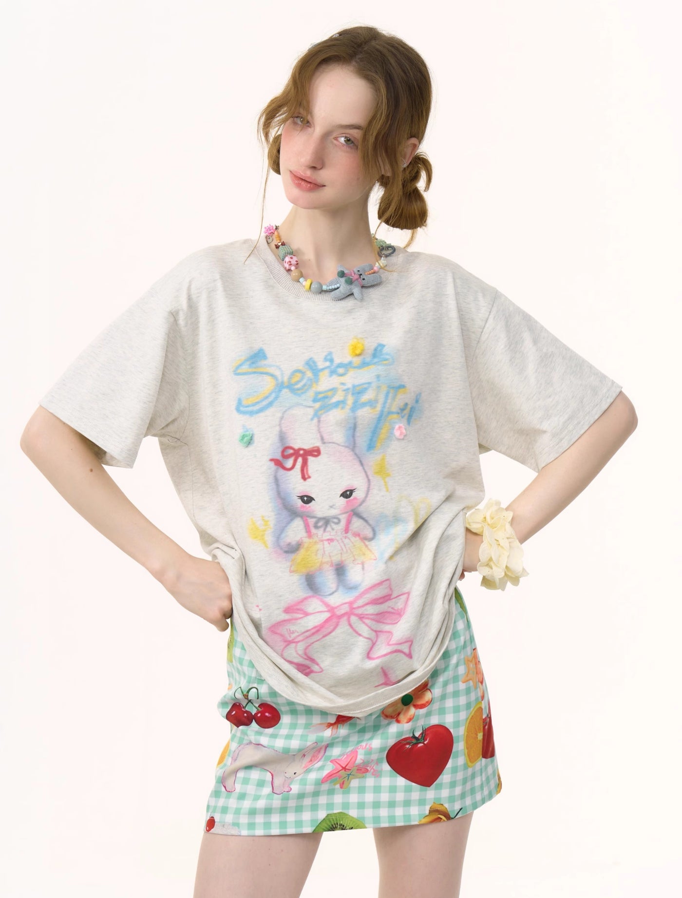 Letter Rabbit Print Loose T-shirt ZIZ0251