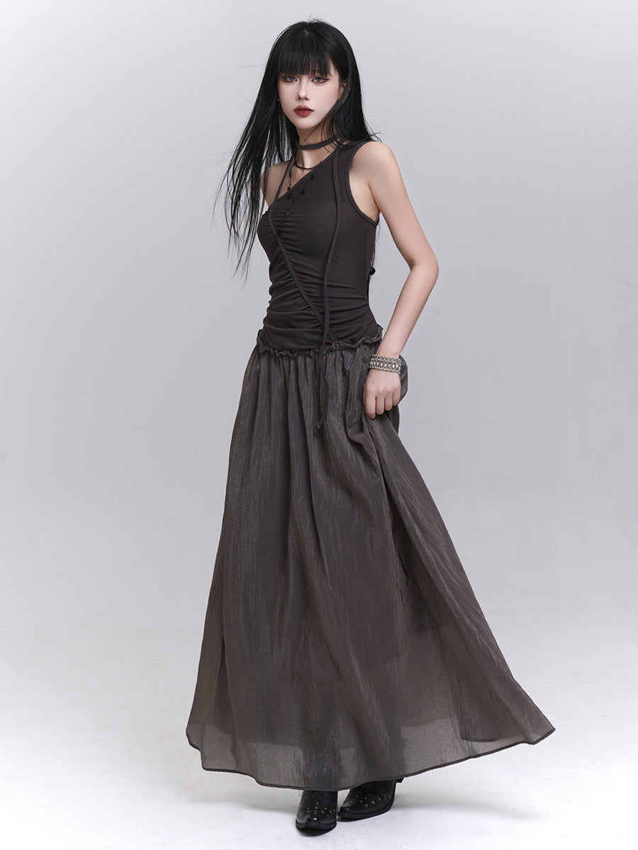 One-shoulder Suspender Long Dress LAD0196