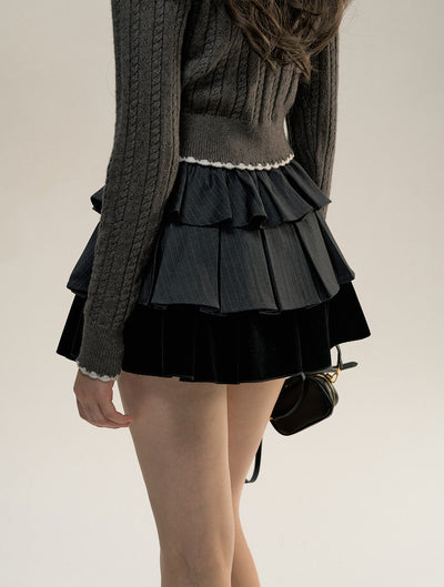 Gray Striped Suit Jacket/Cake Pleated Skirt SUN0080