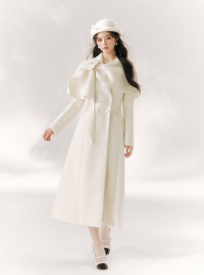 white Phalaenopsis Perl Decorated Cape Coat BBB0093