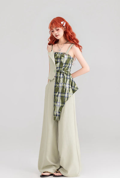 Button-decorated Drape Wide-leg Floor-length Pants KEI0162