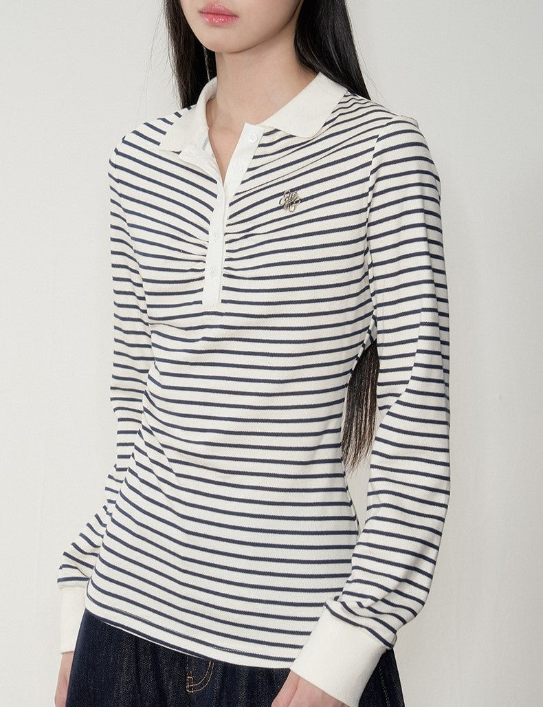 Striped Polo Long-sleeved T-shirt SOO0028