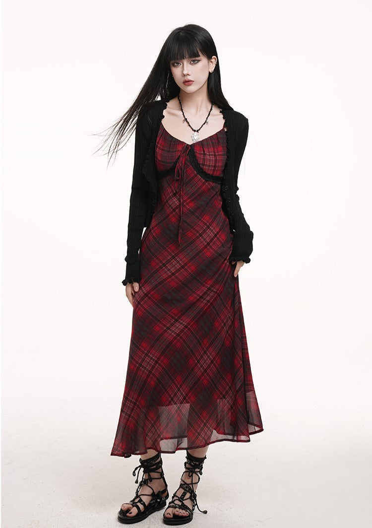 Red Plaid Suspender Dress LAD0177