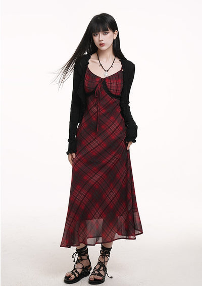 Red Plaid Suspender Dress LAD0177