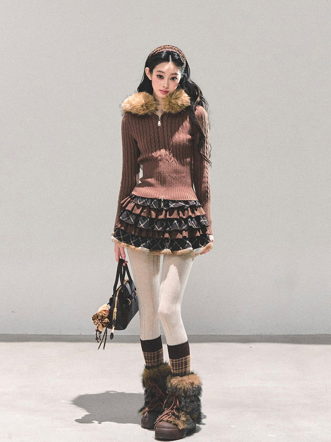 Fur Hooded Knitted Cardigan DIA0686