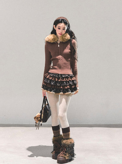 Fur Hooded Knitted Cardigan DIA0686