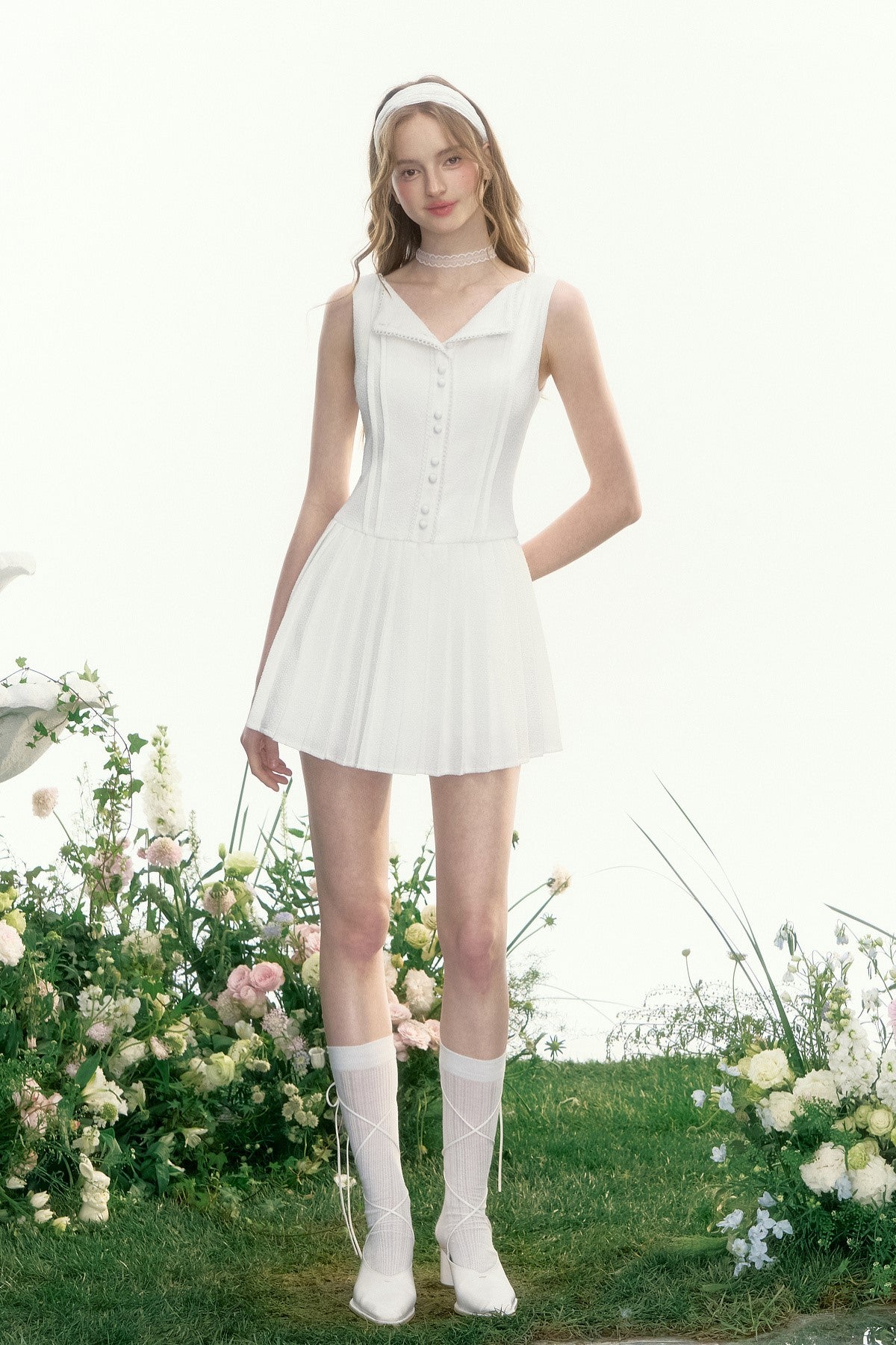 High-end Pleated Lace Dress AYF0089
