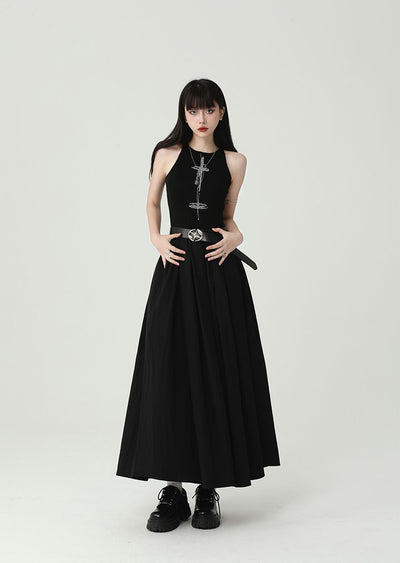 Black Sleeveless Suspender Long Dress LAD0094