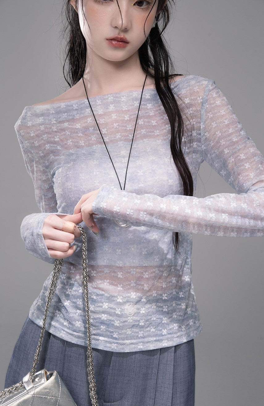 Starry Gray-Blue Camisole+Pants+Tulle Top COT0339