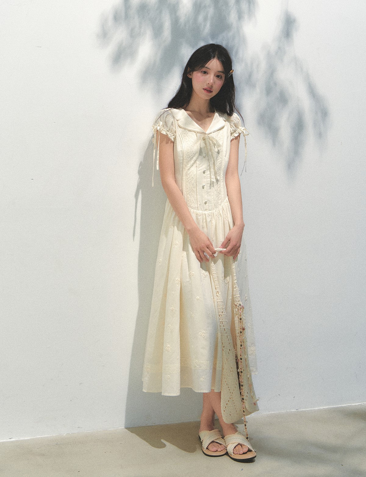 Embroidered Puff Sleeve Shirt Dress SUN0163