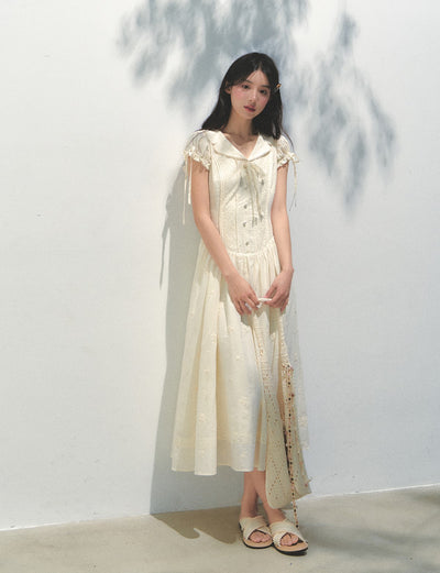 Embroidered Puff Sleeve Shirt Dress SUN0163