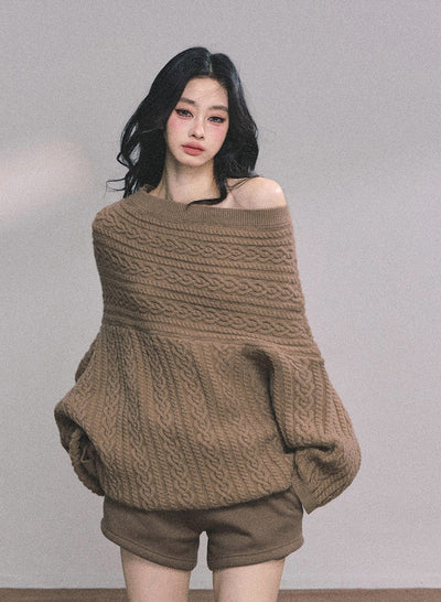 American One Shoulder Cable Sweater DIA0619