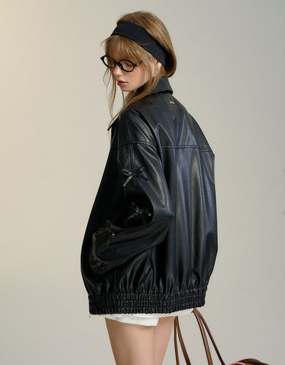 Black Bow Leather Jacket SOM0109