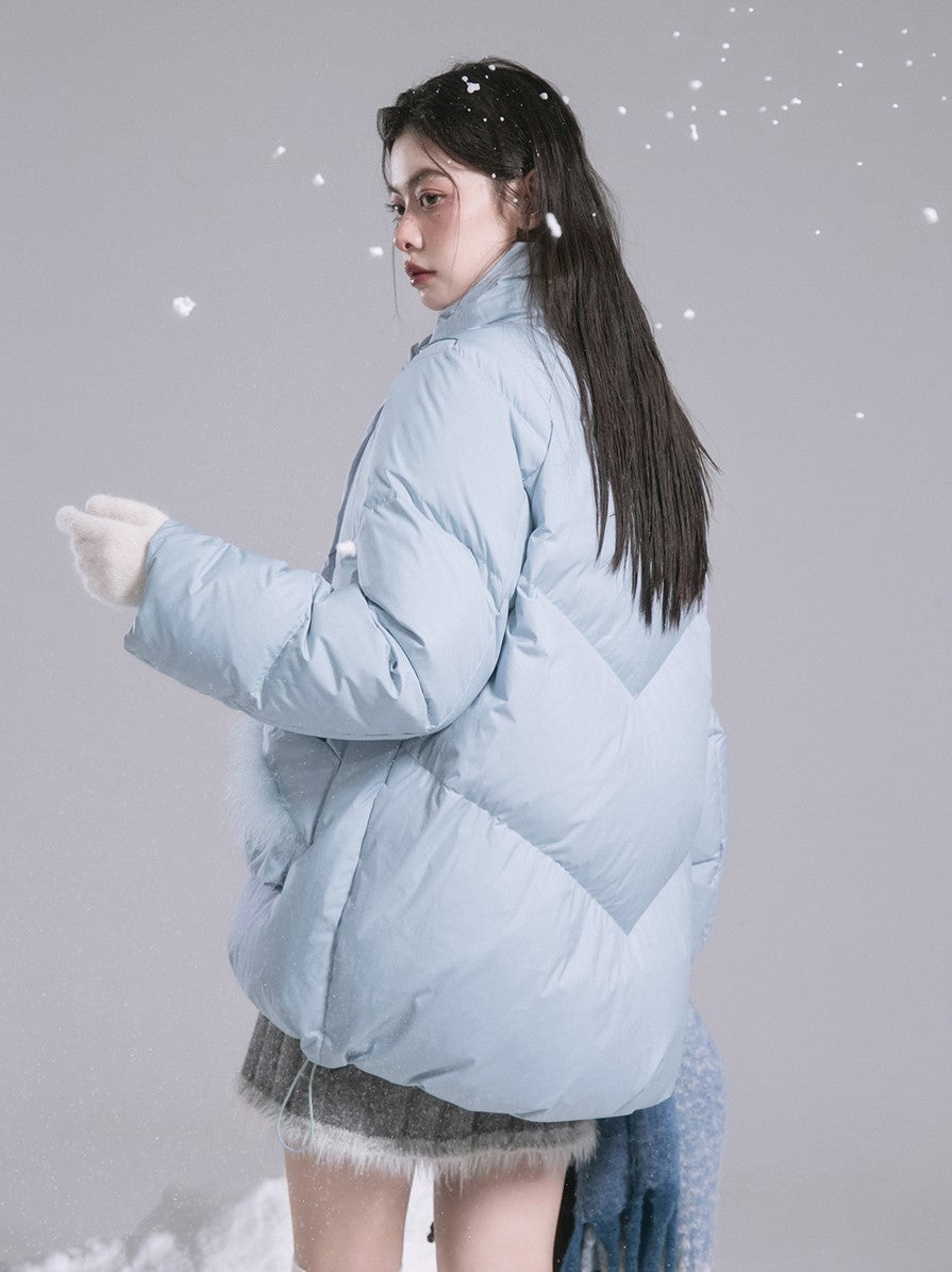 Milky Salt Ice Blue Slanted Front Button Down Jacket COT0192