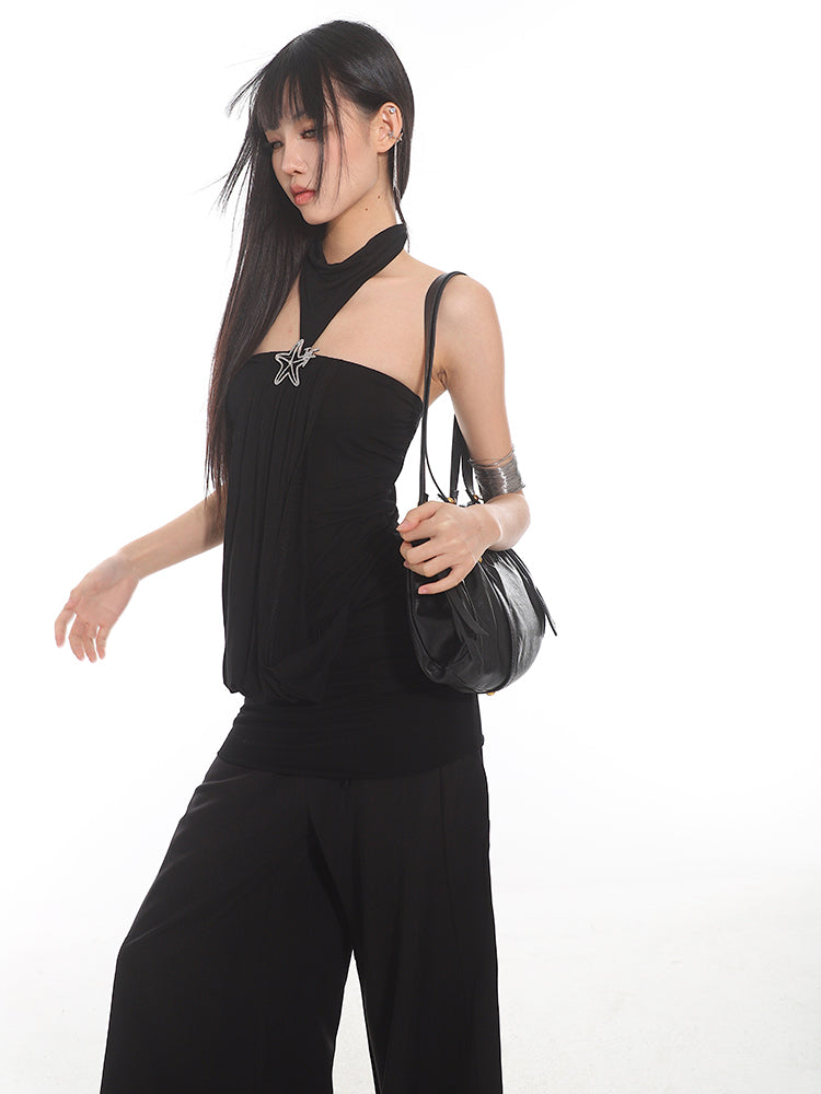 Halter Neck Star Brooch Camisole/Wide-leg Mopping Pants UNC0143