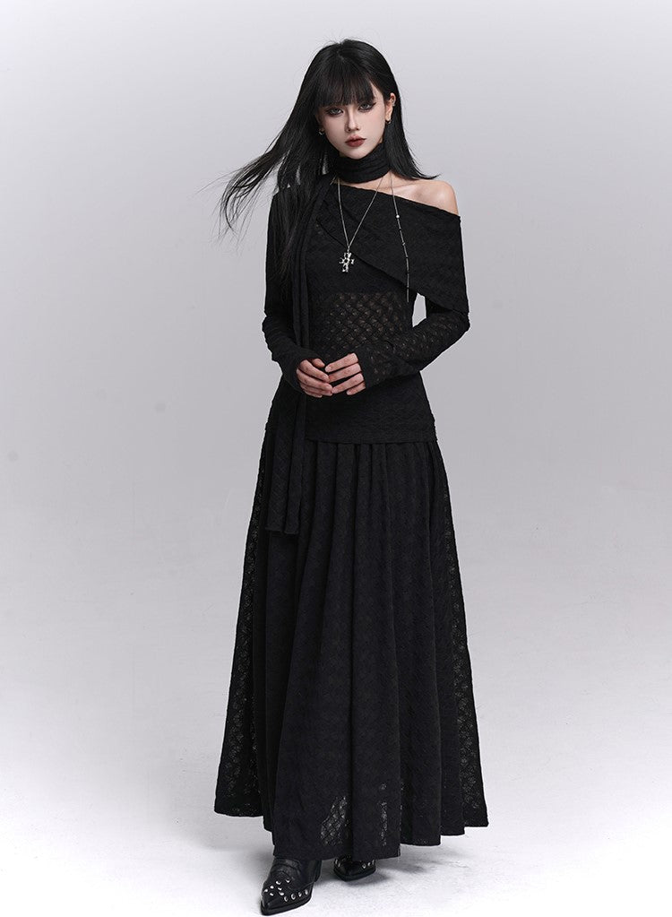 Off-Shoulder Long-Sleeved Top/Long Skirt LAD0237