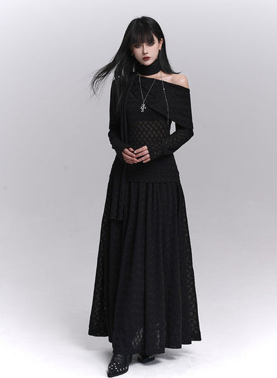 Off-Shoulder Long-Sleeved Top/Long Skirt LAD0237