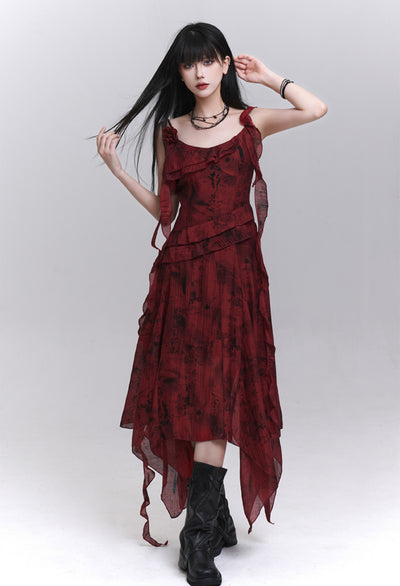 Red Niche Design Suspender Dress LAD0190