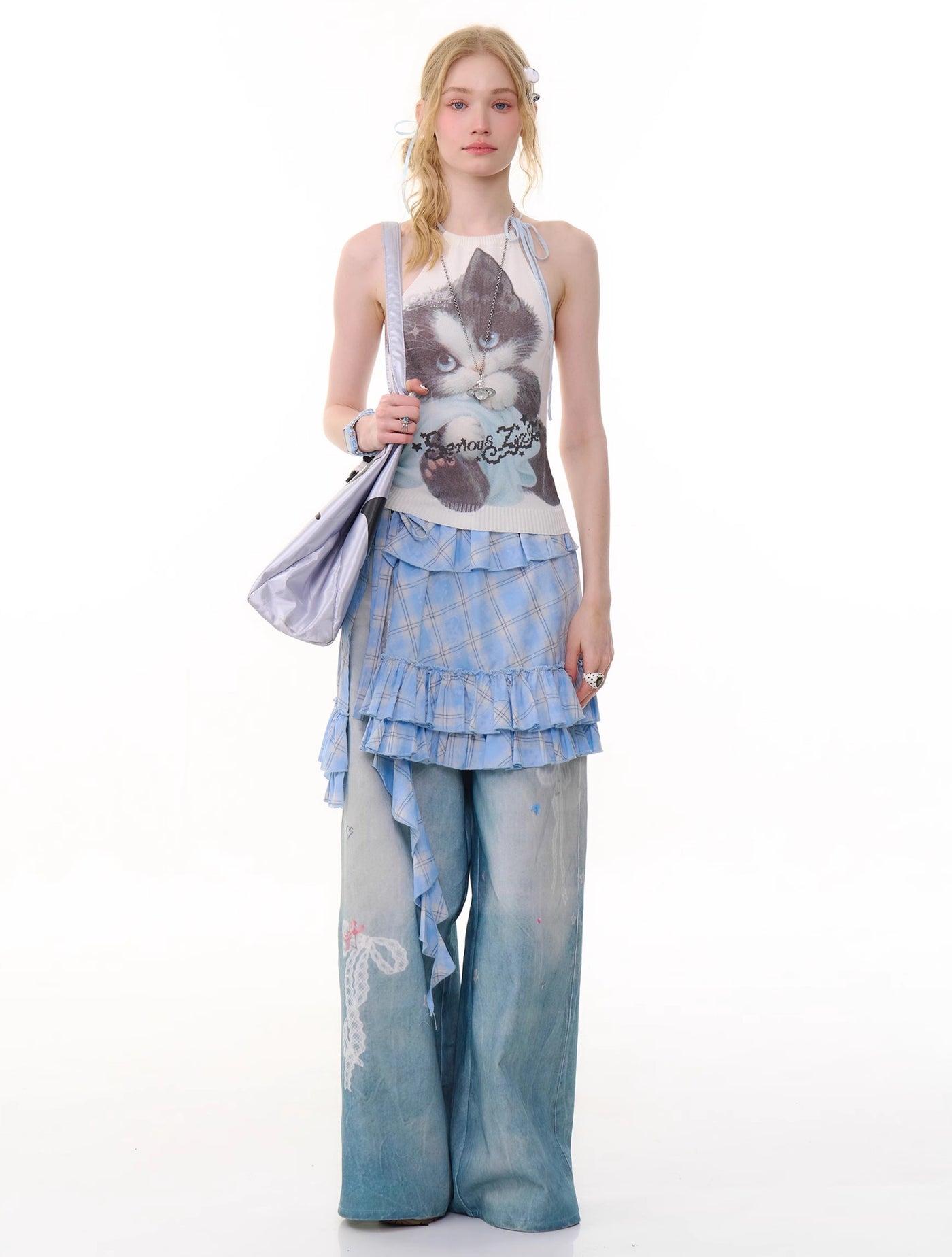 Chain Print Wide Leg Blue Jeans ZIZ0282