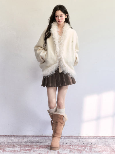 White Retro Batwing Sleeve Thick Coat FRA0511