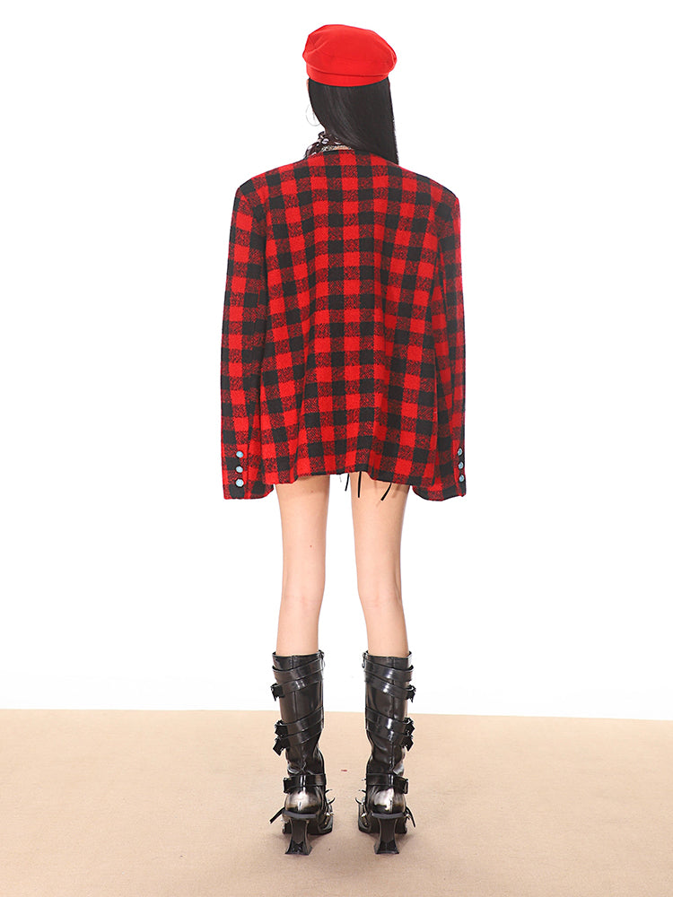 Classic Red Plaid Thickened Noble Woolen Jacket UNC0163