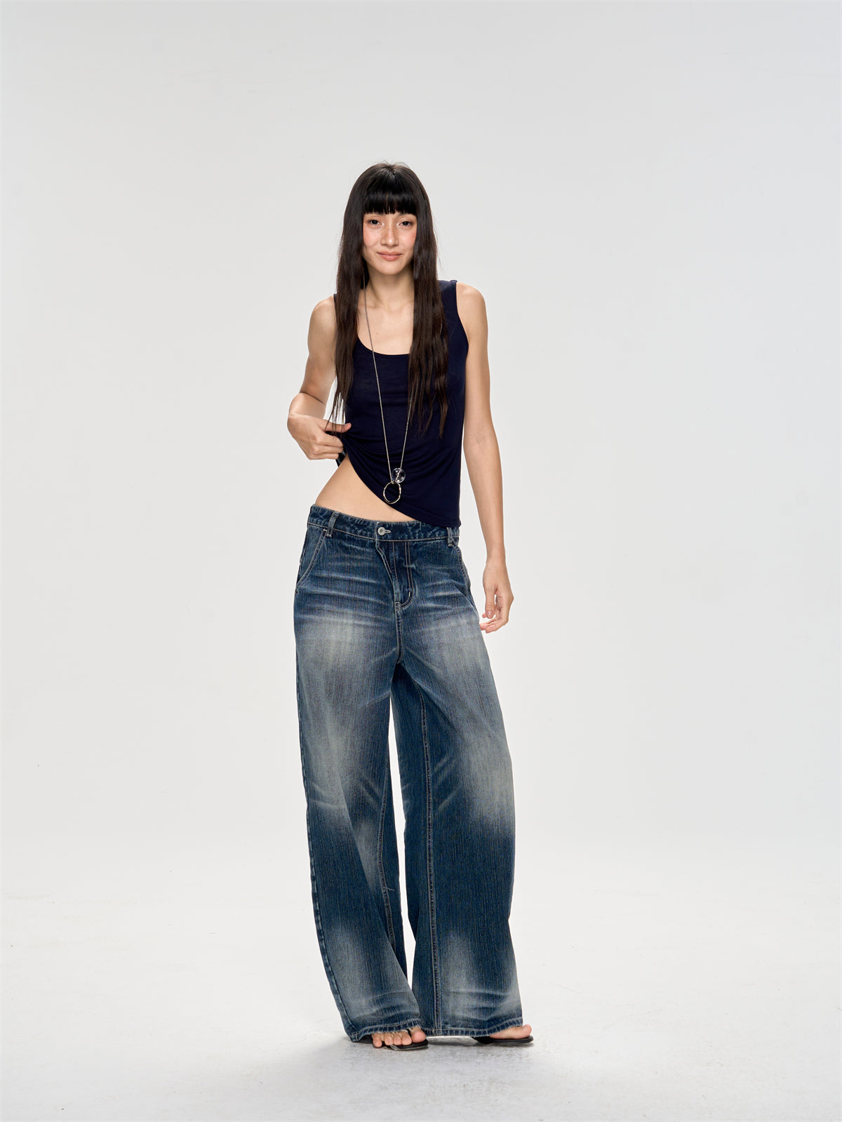 Mottled Wash Design Jeans CUR0225