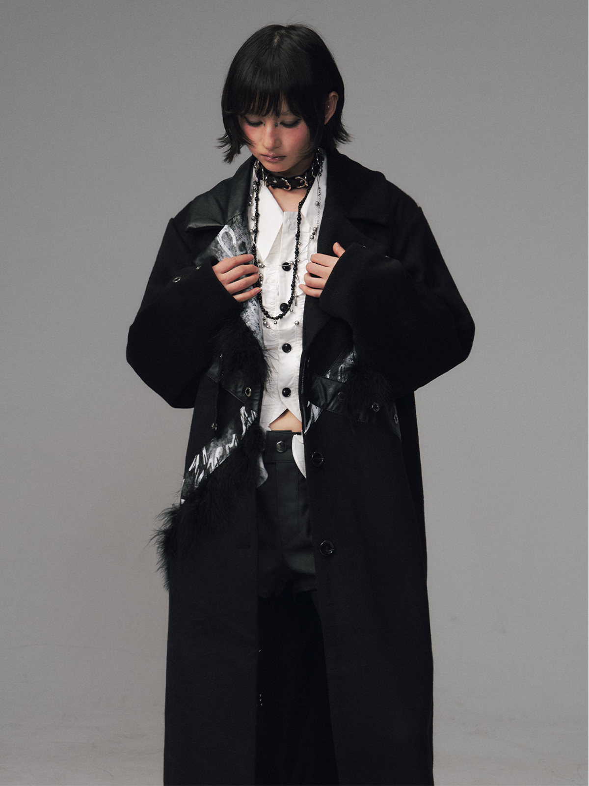 Punk Rock Print Patchwork Long Coat FRU0132