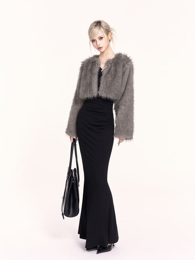 Gray Eco-friendly Fur Short Coat VOC0473