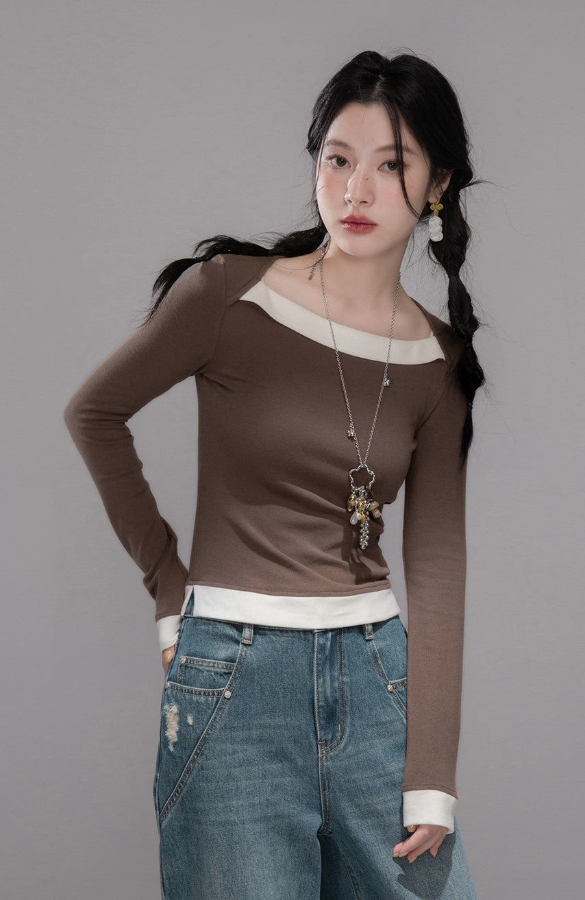 White Milk Coffee Contrast Top+Skirt COT0359
