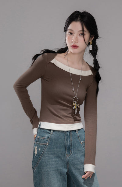 White Milk Coffee Contrast Top+Skirt COT0359