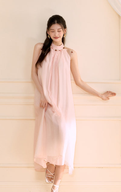 Halter Neck Beaded A-line Long Dress OSH0171
