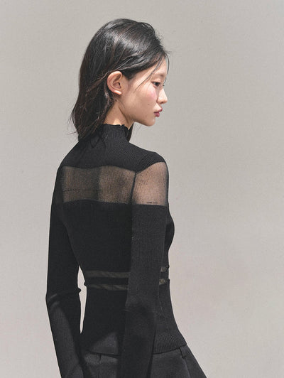See-through High Neck Slim Sweater DIA0700