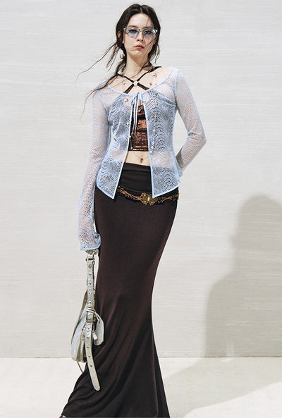 Lace Metallic Cross-strap Top+Cardigan OFA0270