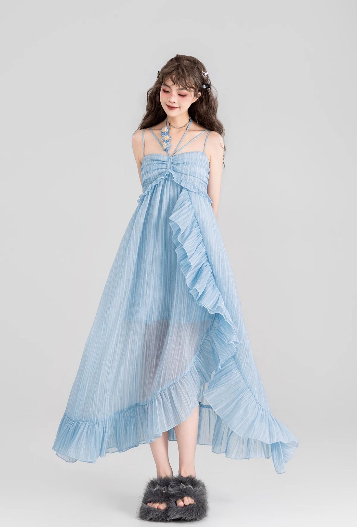 Fairy Ruffle Suspender Chiffon Long Dress KEI0094