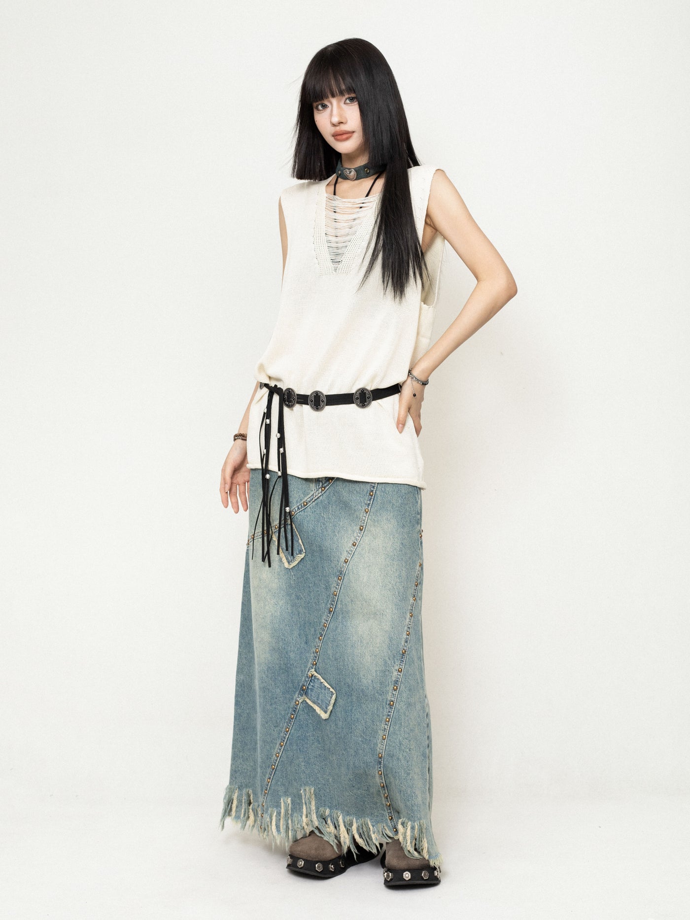 Hollow Design Sleeveless Loose Knit ZER0227