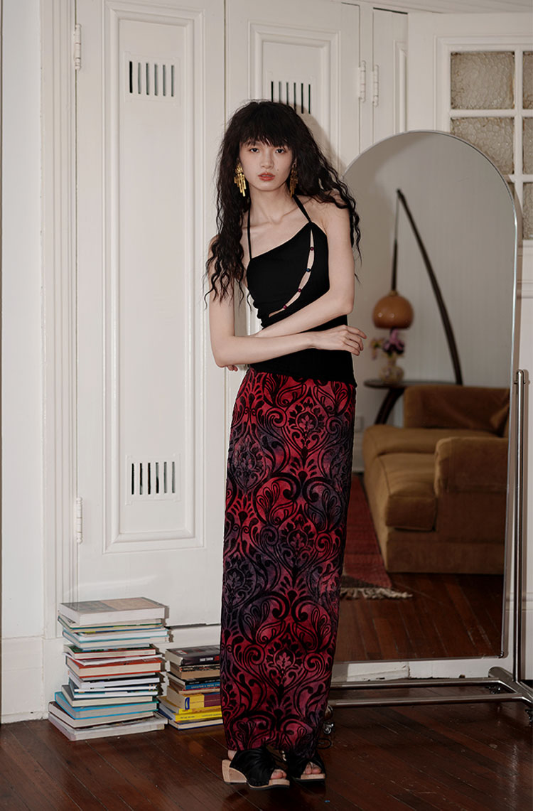 Flocking Retro Long Straight Skirt BAD0002