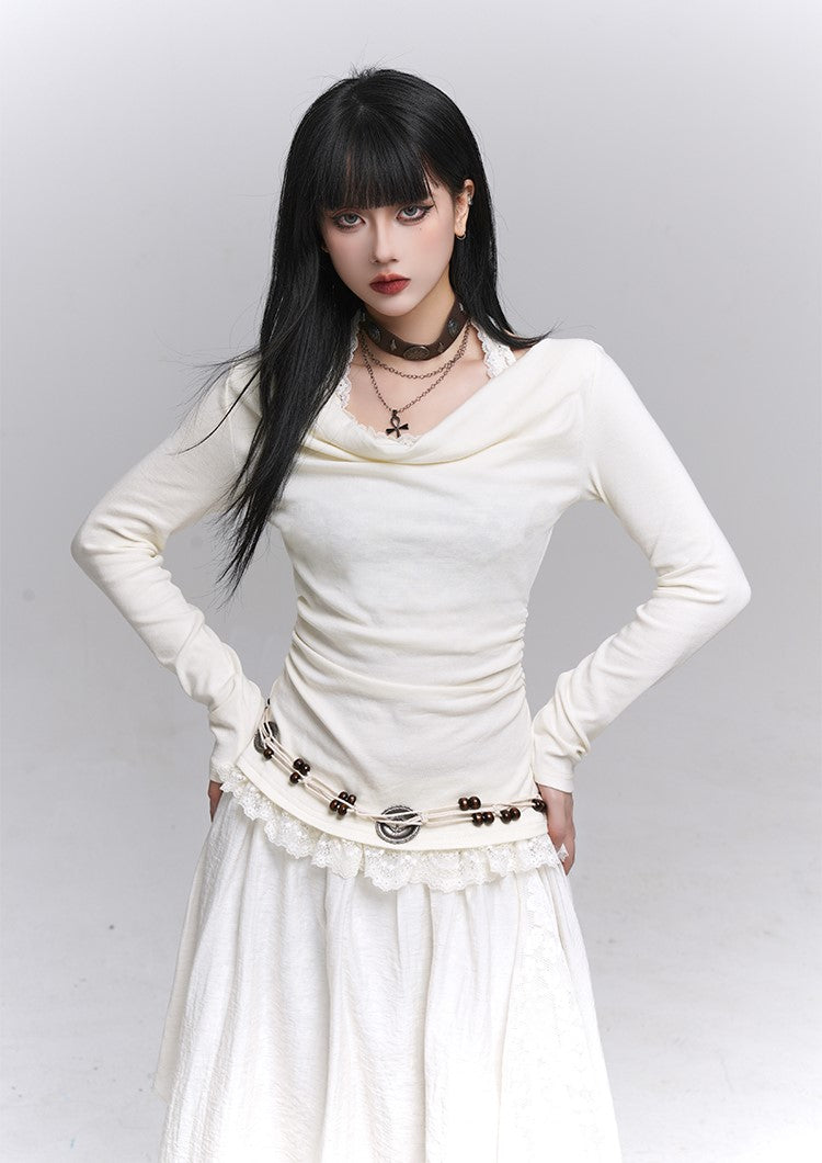 Off-Shoulder Long Sleeve Halter Neck Top LAD0231