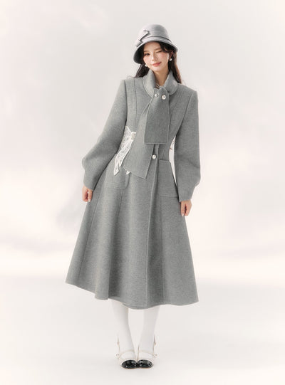 Gray Lace Bow Design Coat BBB0094