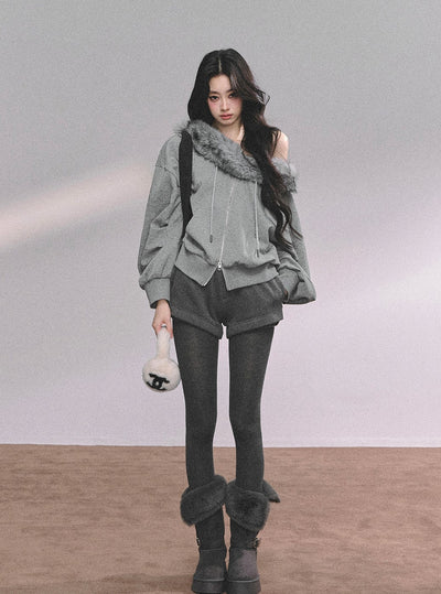 Fur Collar Sweatshirt/Shorts DIA0624