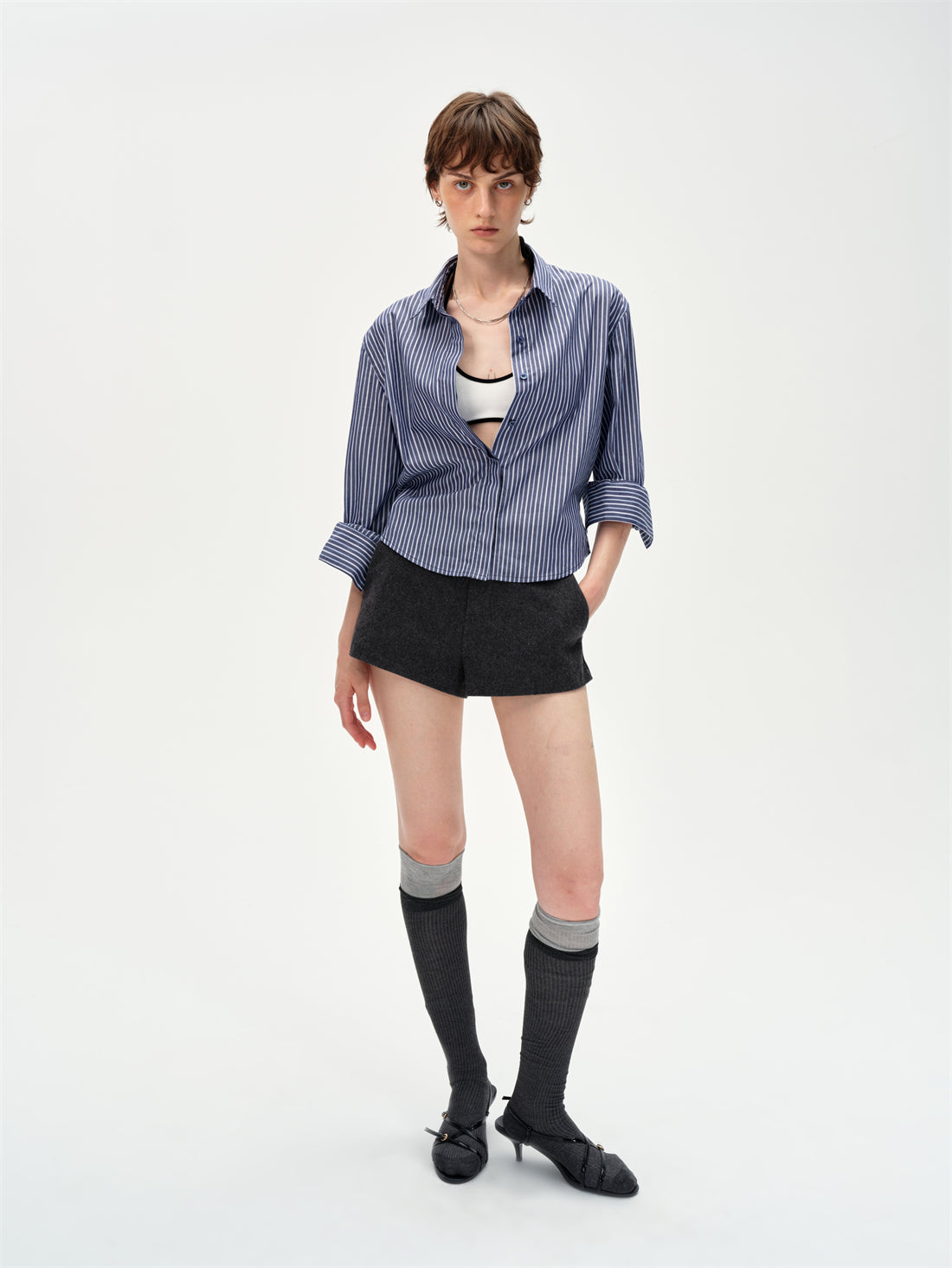 Dropped Shoulders Striped Shirt CUR0249