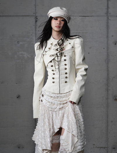 Punk Stand Collar Short Leather Jacket NOR0203