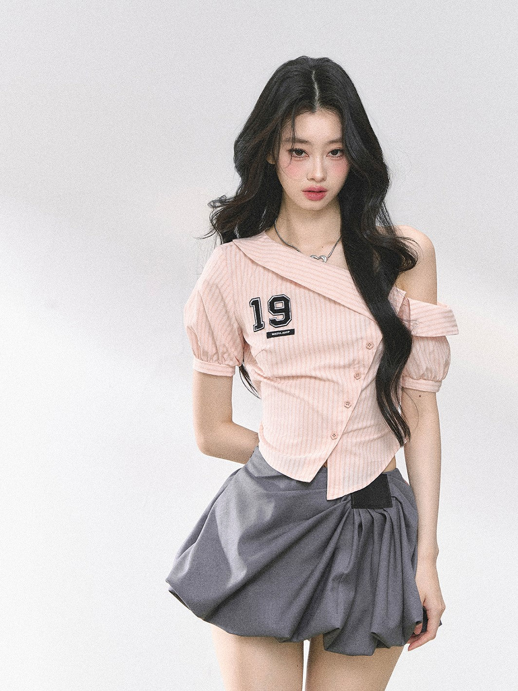 Oblique Shoulder Striped Shirt DIA0450