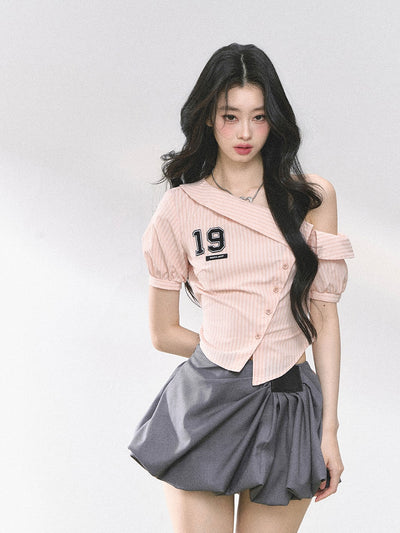 Oblique Shoulder Striped Shirt DIA0450