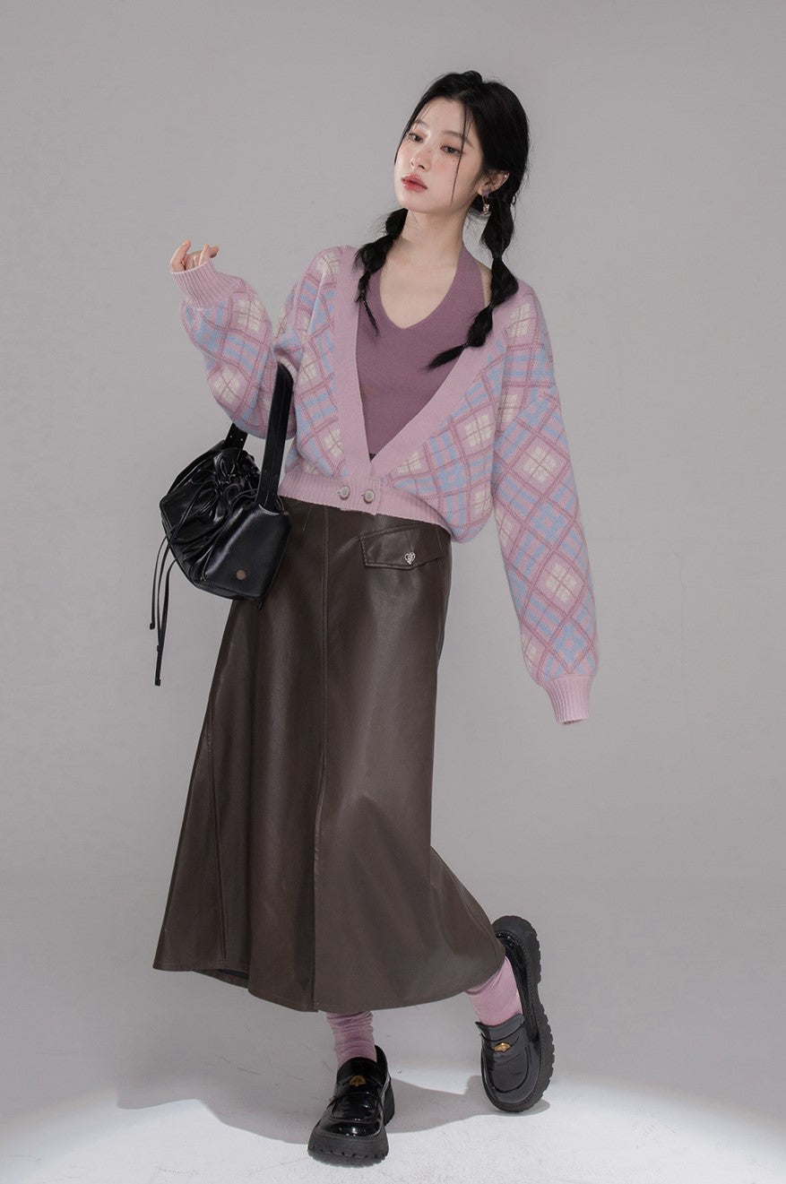 Dark Brown Split Leather Skirt COT0356
