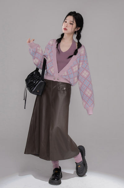 Dark Brown Split Leather Skirt COT0356