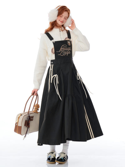 American Retro Design Letter Embroidery Workwear Suspender Dress ZIZ0186